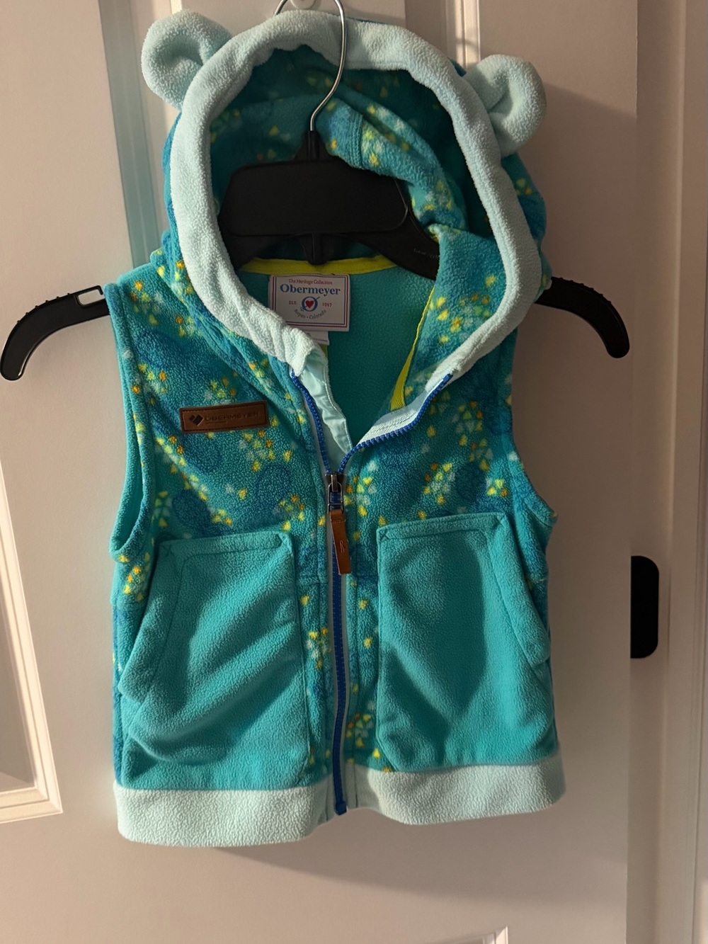 Obermeyer Teal & Light Blue Fleece Kids Hooded Vest with Bear Ears